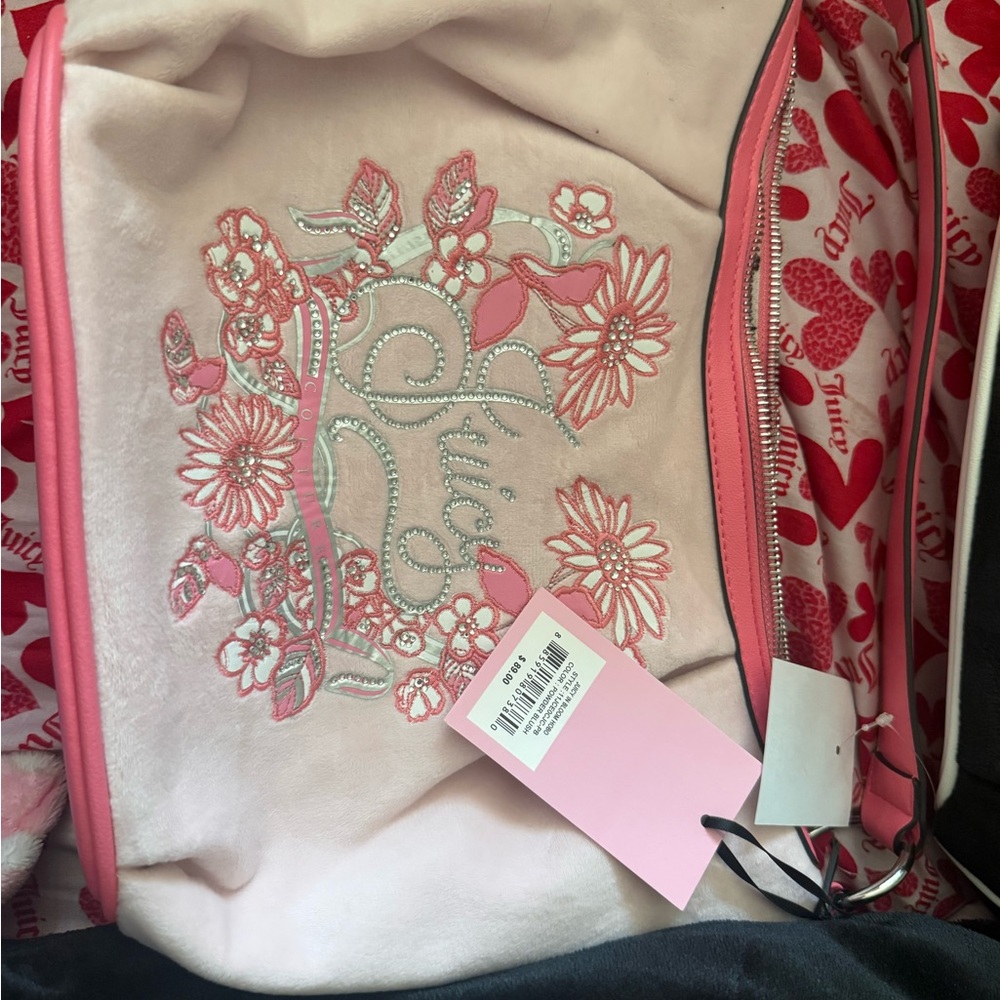 Juicy Couture Pink Floral Embroidered Cosmetic Bag